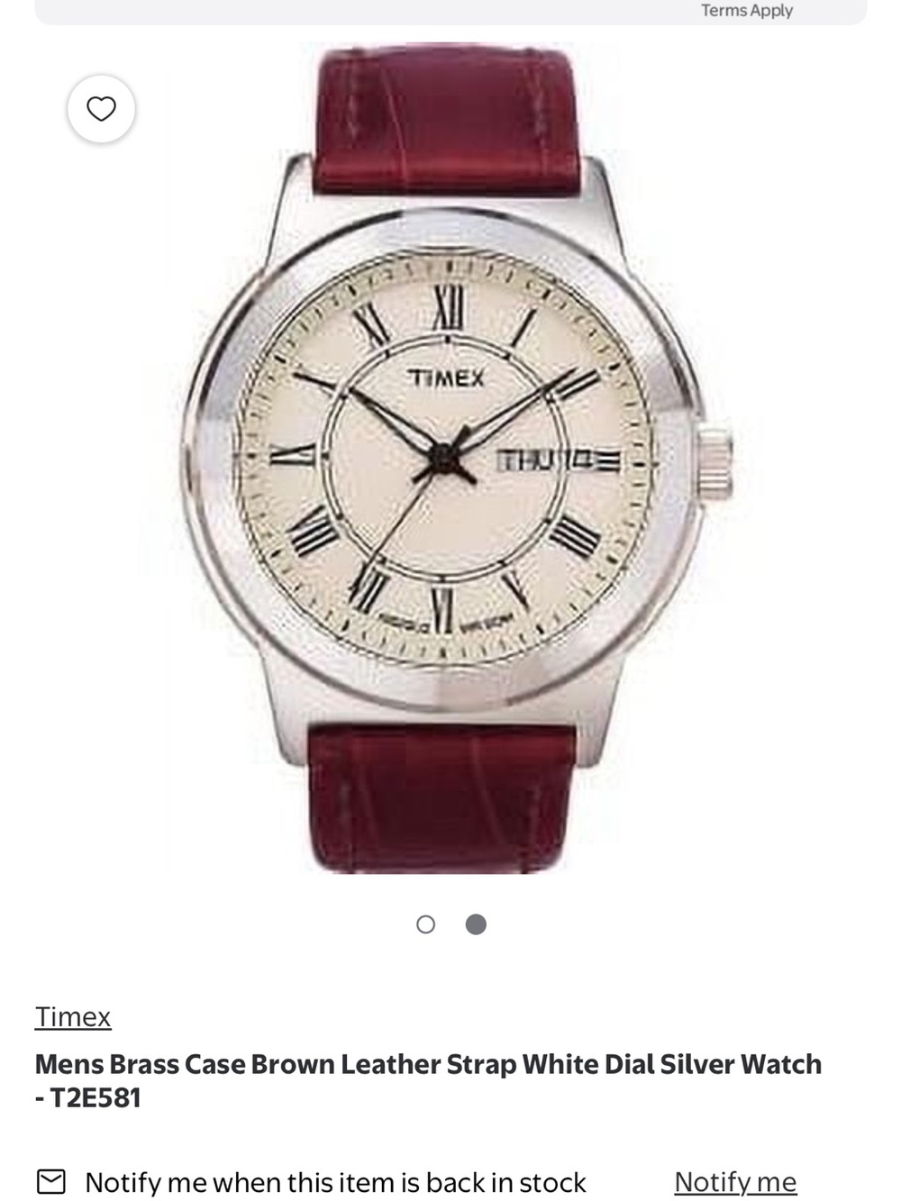 Timex Silver Case Watch with Cream Dial and Brown Leather Strap - Picture 4 of 5
